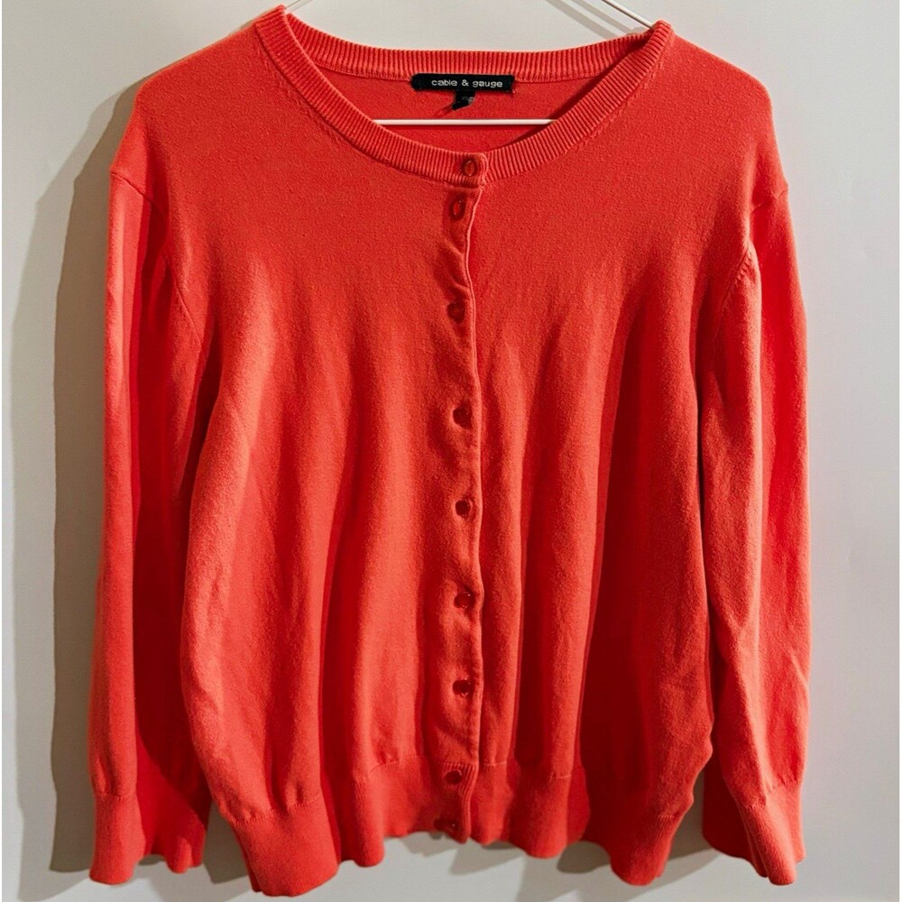 Cable & Gauge Womens XL Orange Solid Knit Lightweight Crew Neck Cardigan Sweater